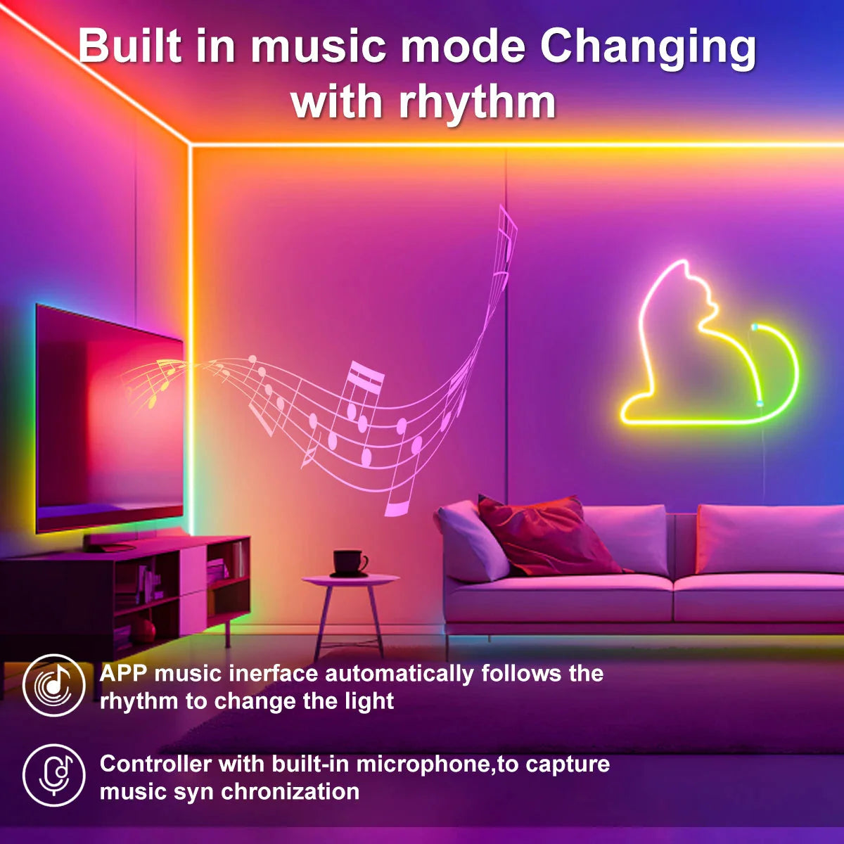 5V RGBIC Neon Strip Lights – Bluetooth USB LED Ribbon